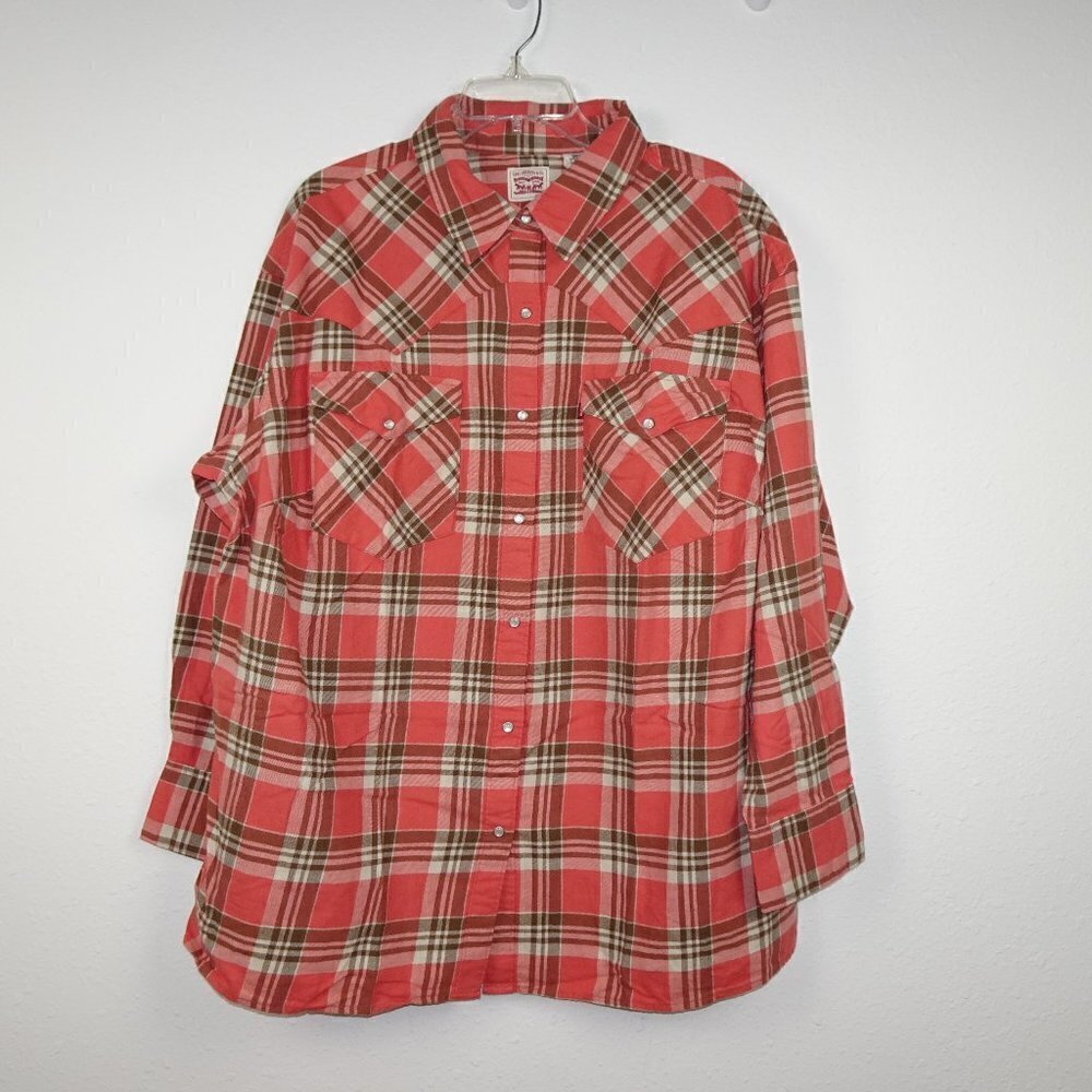 Levi's Flannel Shirt Women's Plus Size 2X Pink Long Sleeve Western Plaid